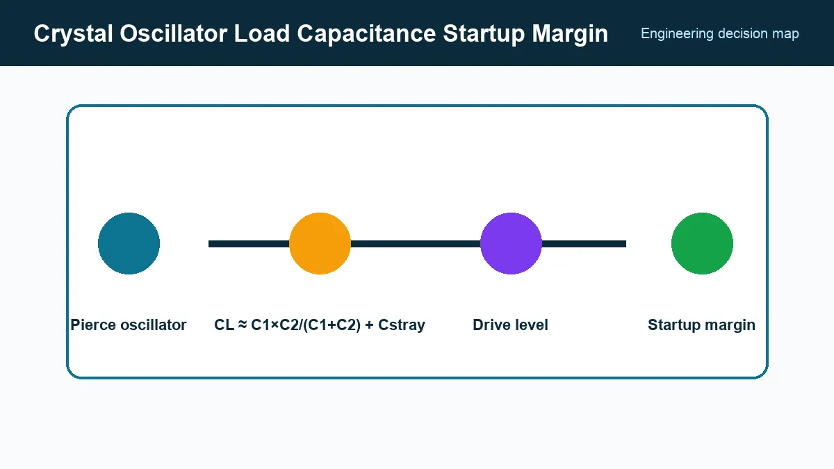Pierce oscillator load-capacitance and margin decision map