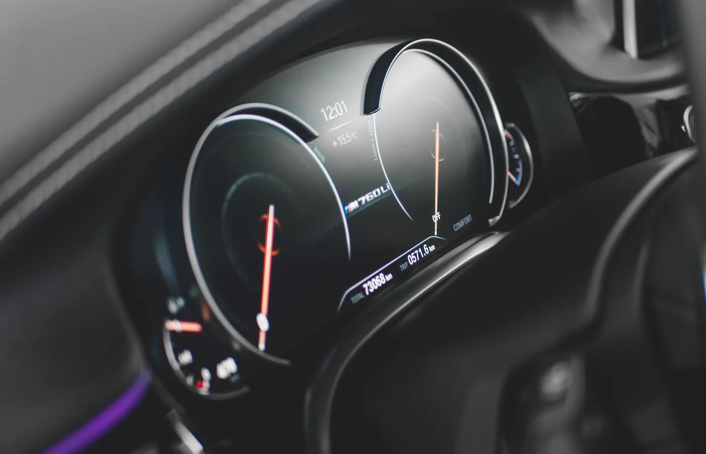 Digital automotive instrument cluster displaying vehicle information