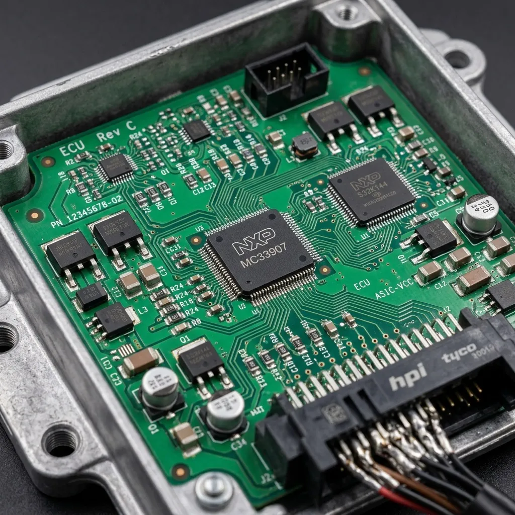 Automotive system basis chip SBC on an electronic control unit ECU PCB