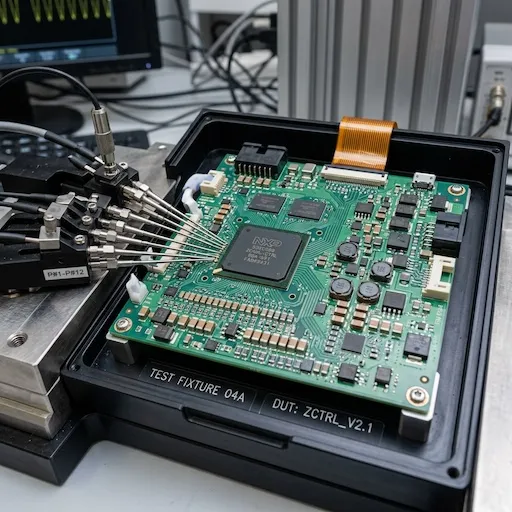 Automotive-grade battery management system PCB featuring high-density battery monitor and balancer ICs