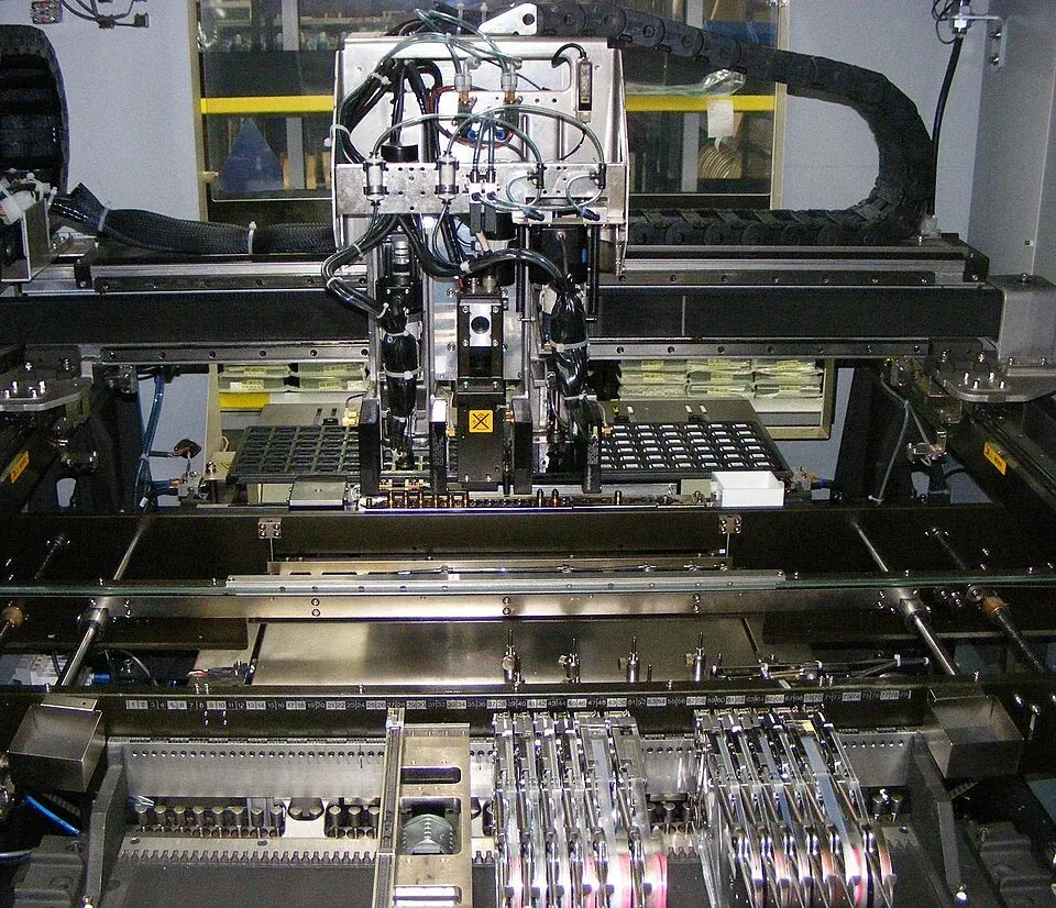 Surface-mount assembly machine with component feeders and placement mechanisms