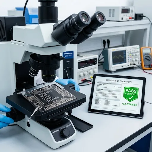 Advanced microscope inspection of semiconductor date code with traceability pass verification for anti-counterfeit protocols