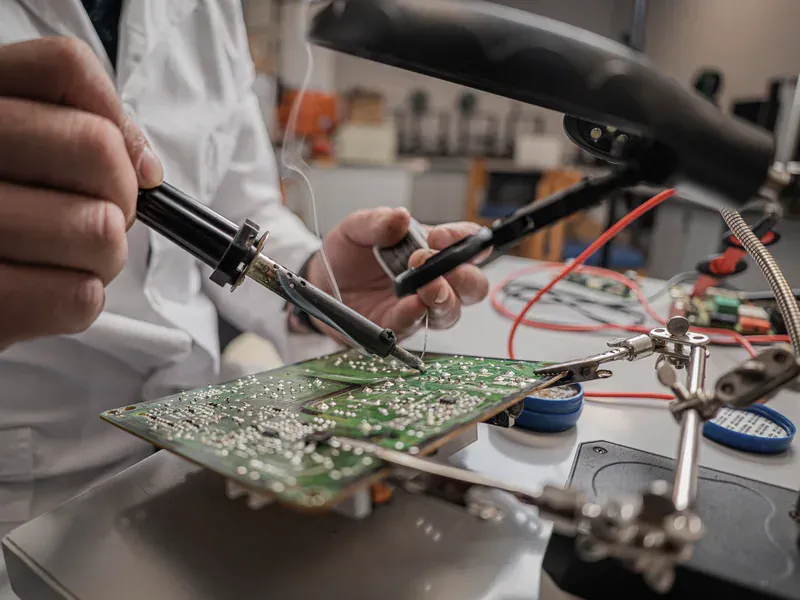 Modern electronics laboratory evaluating microcontrollers for industrial IoT supplier qualification