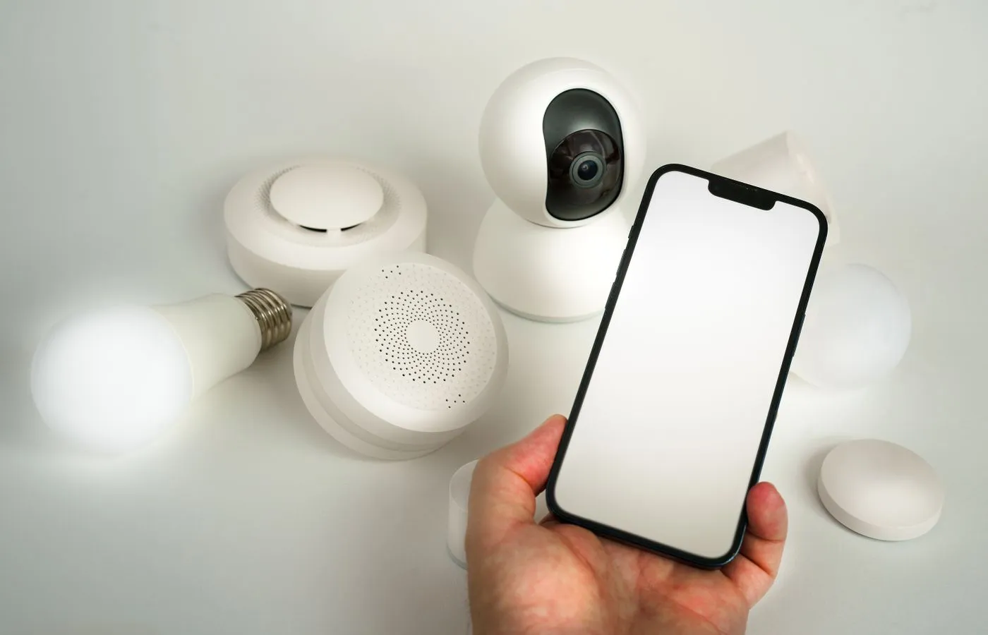 Smart-home camera, sensors, lighting, and mobile control interface