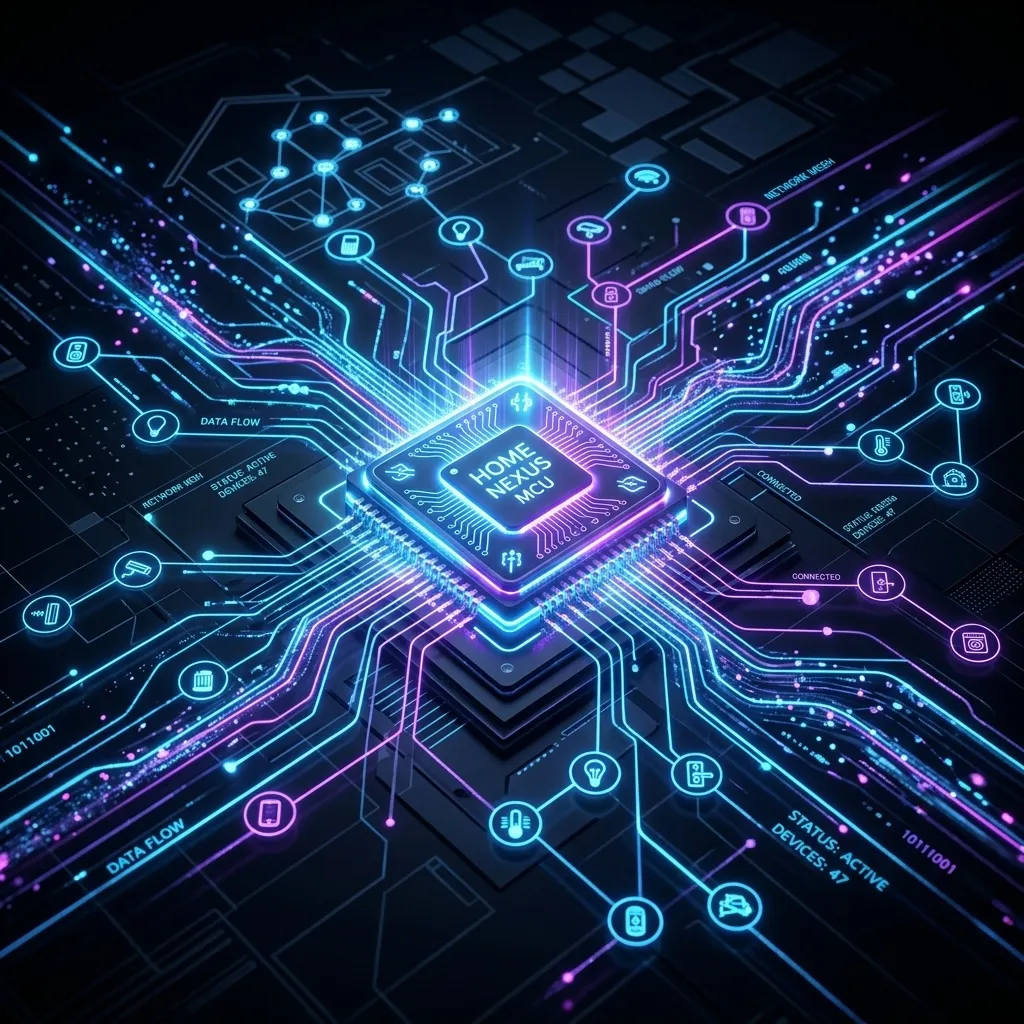 Glowing microcontroller chip integrating with a smart home network