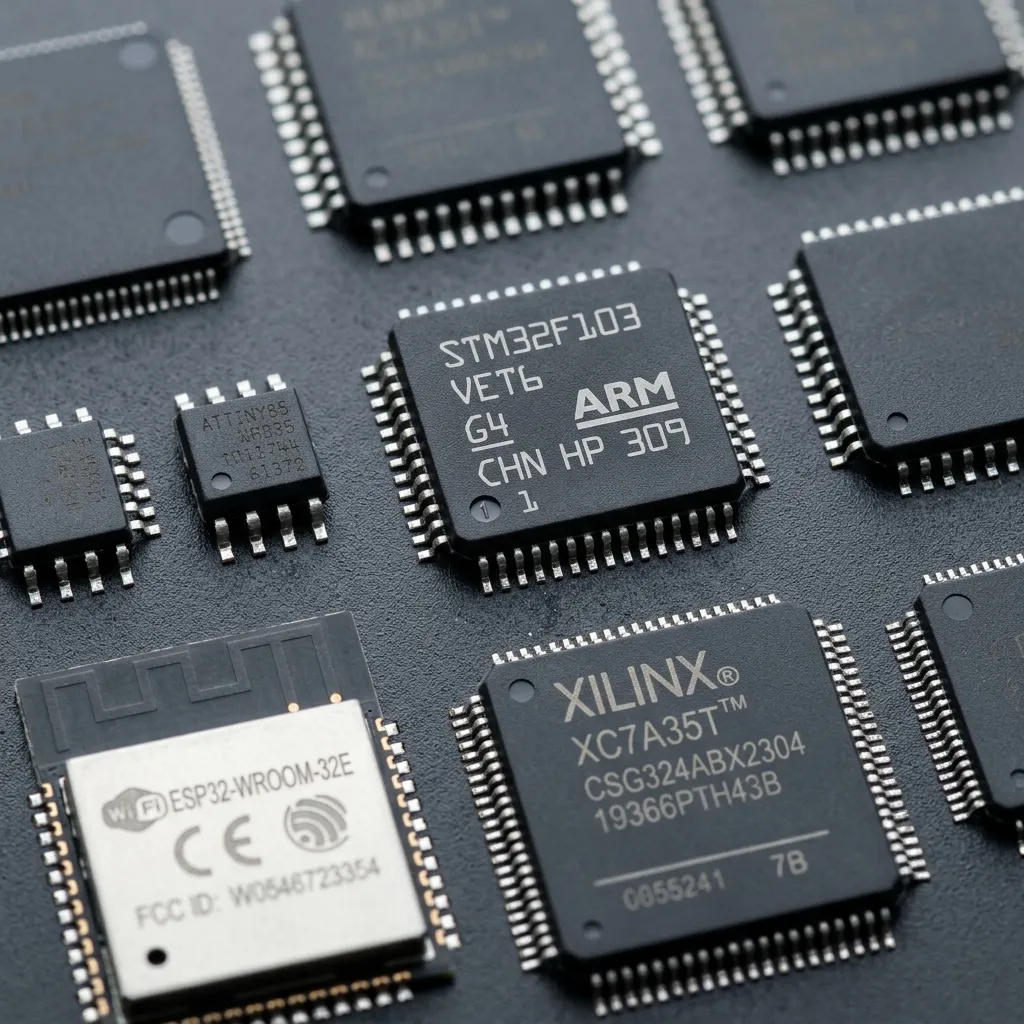 Macro high-definition industrial semiconductor microchip photography and marking inspection