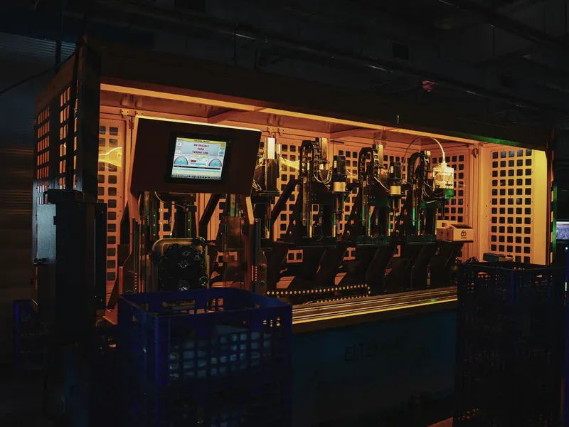Industrial robot production line illustrating demand for flexible RISC-V edge controllers